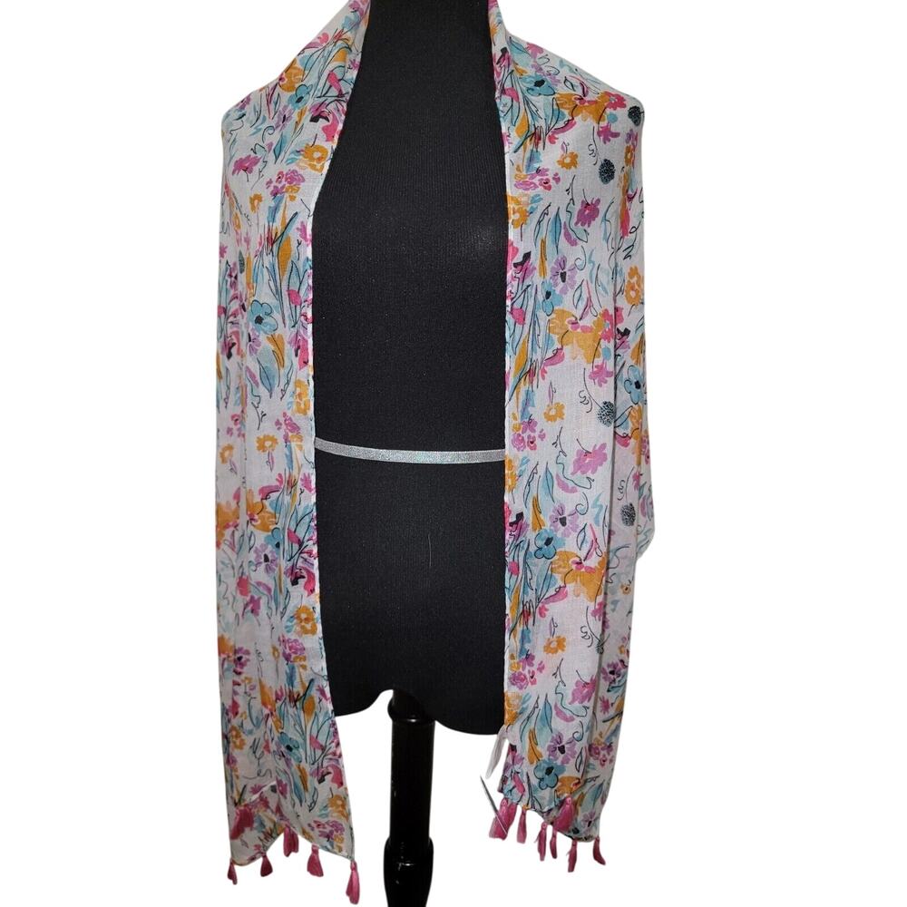 Pure Honey One Size Floral Scarf Shawl Tassels Artsy Pastel Fairycore Boho Chic